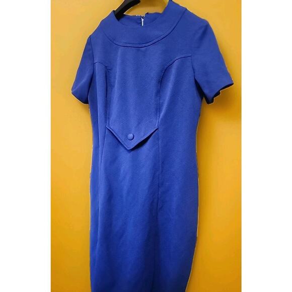 Vintage Blue Dress House Day Shift Midi Dress 60s Small A99 Madmen Cosplay Nice - Picture 1 of 6